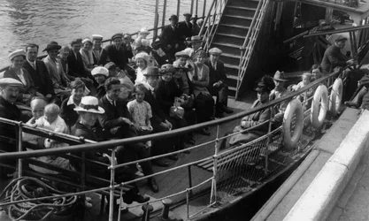 Passagiers aan boord van een boot, Bournemouth, Dorset, 1921