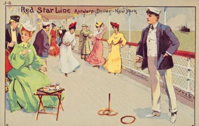 Peg quoits aan boord van een Red Star Line passagiersschip, 1907
