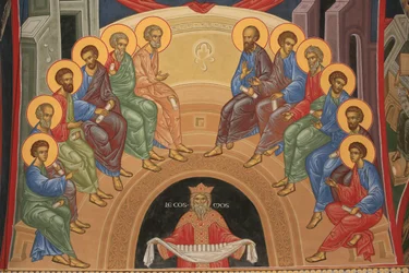Pinksteren. Saint-Antoine-le-Grand orthodoxe kerk, Saint-Laurent-en-Royans, Frankrijk