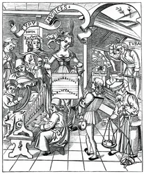 Personificatie van muziek, met de hulpkrachten, de dichter en muzikanten, 1508