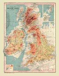 Fysieke kaart van de Britse Eilanden, 1902