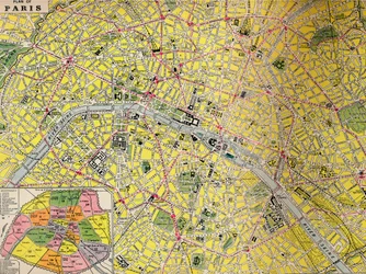 Plan van Parijs - Centraal District van de Stad van het Licht, ca. 1930s