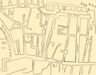 Plan van een deel van Westminster tussen 1734 en 1748 - Voor de bouw van Great George Street