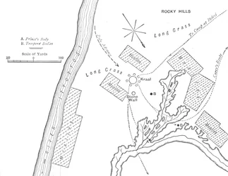 Plan van de grond waar prins Louis Napoleon werd gedood, 1 juni 1879