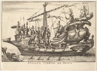 Plaat 12: Atalanta geleid door Diana, vergezeld door krijgers, 1664