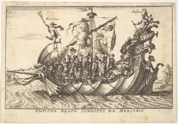Plaat 2: De Argonaut Amphion geleid door Mercurius Anfione Argon. condotto da Mercurio, met een..., 1664