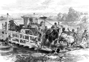 Ponton over de Vaalrivier, Klipdrift, Zuid-Afrikaanse diamantvelden, 1874