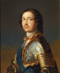 Portret van keizer Peter I de Grote 1672-1725 in ridderharnas