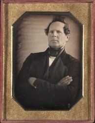 Portret van man die van de camera weg leunt, late jaren 1840