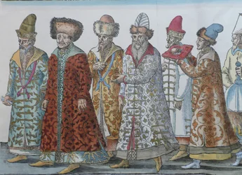 Portret van de Moskouse monarchen Ivan III, Vasili III Ivanovich, Ivan IV van Rusland en gevolg