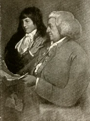 Portret van Samuel Shoemaker, in pruik, en zijn zoon