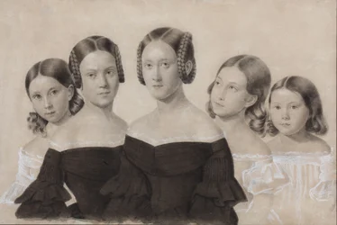 Portret van Zusters Yelisaveta, Maria, Praskovya, Alexandra en Anna Dyakov, Eind 1830s