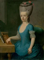Portret van een Meisje in Blauw bij het Klavecimbel