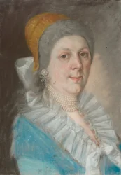 Portret van een vrouw met een parelketting