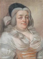 Portret van een Zemianka in Witte Zijde en een Gebreide Hoed met een Lint