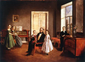 Portret van een familie in een interieur, Russisch, ca. 1840