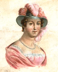 Portret van een vrouw met een gevederde hoed, ca. 1750-1850