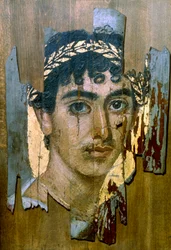Portret van een jongeling met een gouden krans, Fayum mummieportret, Romeins-Egyptisch, begin 2e eeuw