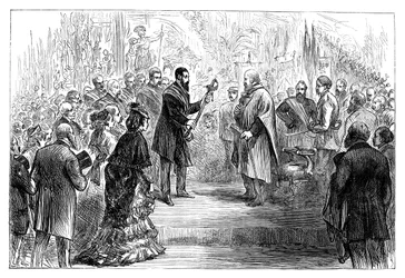 Overhandiging van een zwaard aan Giuseppe Garibaldi in het Crystal Palace, 1864
