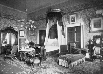Slaapkamer van president Harrison in het Witte Huis, Washington DC, VS