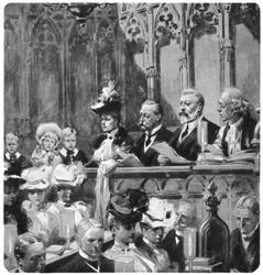 Prins Albert bij de dankdienst in de abdij voor de veilige terugkeer van zijn ouders uit India, 1906 1937