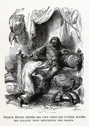 Prins Hendrik biedt zijn leven aan wanneer zijn vader twijfelt aan zijn loyaliteit bij het teruggeven van de kroon, 1882