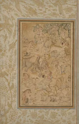 Prinsen jagen in een rotsachtig landschap, ca. 1580-85, randen toegevoegd ca. 1700s