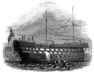 Gevangenisschip Warrior in Woolwich, Londen, 1848