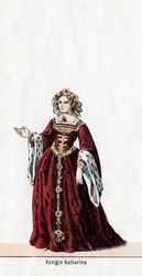 Koningin Katharine, kostuumontwerp voor Shakespeares toneelstuk, Henry VIII, 19e eeuw