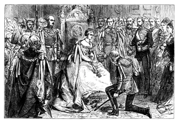 Koningin Victoria houdt de eerste investituur van de Orde van de Ster van India, ca 1861