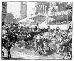 Koningin Victoria opent Holborn Viaduct, Londen, 1869