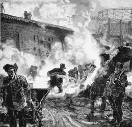 Blussen van cokes, werken van de South Metropolitan Gas Company, East Greenwich, Londen