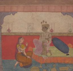 Radha spreekt tot Krishna: Pagina uit de Boston Rasikapriya Lovers Breviary, ca. 1610
