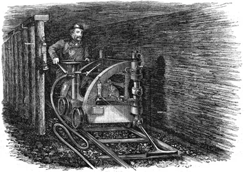 Op rails gemonteerde kolensnijmachine, 1864