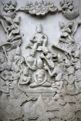 Reliëfs buiten Leicester Jain tempel. Verenigd Koninkrijk