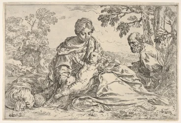 Rust tijdens de vlucht naar Egypte, Maria met het kind Jezus en Sint Jozef, ca. 1640 of later