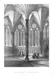 Gerestaureerde kapittelzaal in de kathedraal van Salisbury, midden-late 19e eeuw