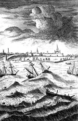 Robinson Crusoe schipbreuk geleden bij Yarmouth, ca. 1719