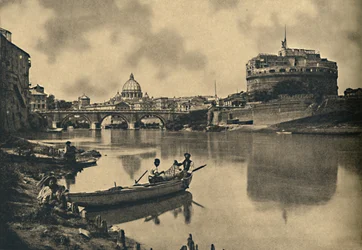 Rome - De Tiber - Kasteel en Brug van S. Angelo. Koepel van St. Pieter, 1910