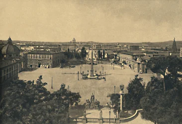 Roma - Uitzicht vanaf de Pincian Tuin: Plein van de Popolo populieren