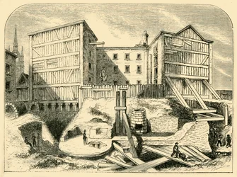 Romeinse overblijfselen gevonden in Billingsgate, ca. 1872