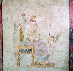 Romeinse muurschildering van Aphrodite, Eros en een van de Gratiën, 1e eeuw