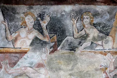 Romaans schilderij dat de Opstanding uitbeeldt in de Sint-Pieterskerk, Brancion, Brancion, Frankrijk
