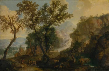 Romantische landschap met stafage