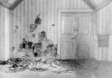 Kamer waar Tsaar Nicolaas II en zijn familie werden geëxecuteerd, Jekaterinenburg, Rusland, 17 juli 1918