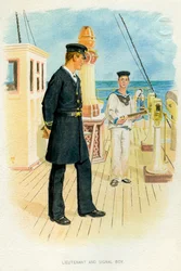 Luitenant van de Koninklijke Marine en seinjongen, c1890-c1893