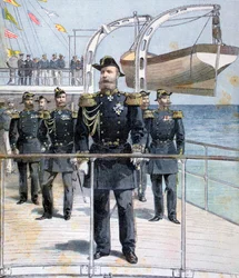 Russische Admiraal Avellan aan boord van de kruiser Keizer Nicolaas I, 1893