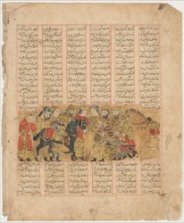 Rustam Pleit voor Tus Voor Kai Khusrau, Folio uit een Shahnama..., A.H. 741A.D. 1341