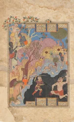 Rustam doodt de Witte Div, Folio uit een Shahnama Boek der Koningen, 1560-80