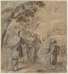 Ruth en Boaz recto De val van Simon Magus verso, 1600s
